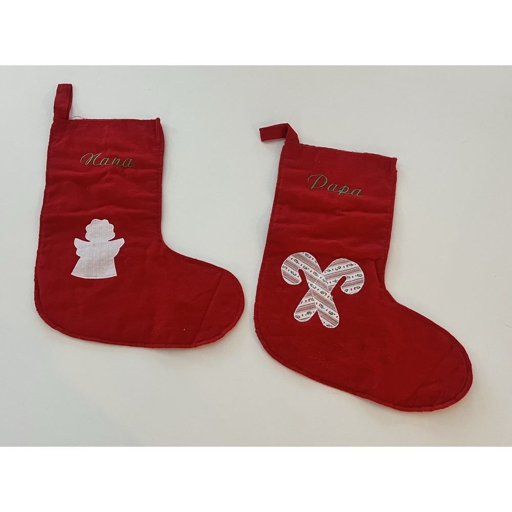 Vintage Christmas Stockings Nana & Papa Set Christmas Decor Handmade Red Cottage